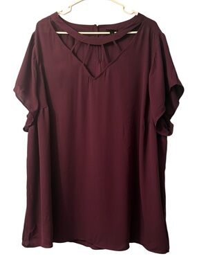 Torrid Blouse Chiffon Lattice Cutout Neck Flutter Sleeve Plum Size 4 (4X)